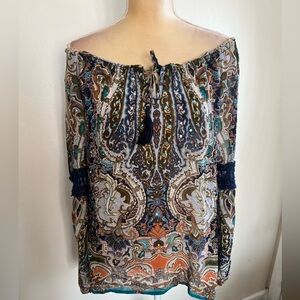 Bila paisley pattern boho top with adjustable neckline and beaded design large